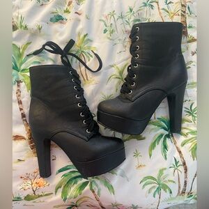 Elegant Black Lace-Up High Heel Boots